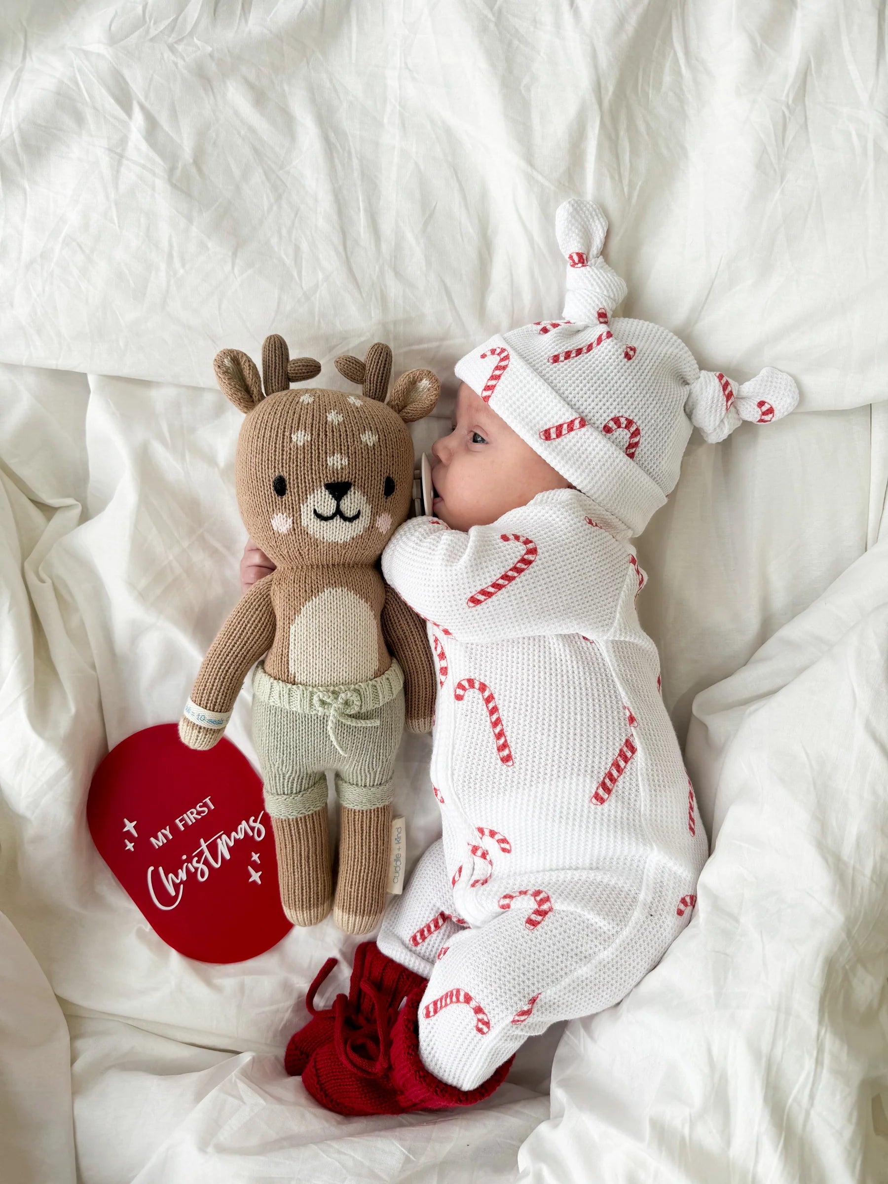 Little & Fern | Candy Cane Waffle Zip Romper