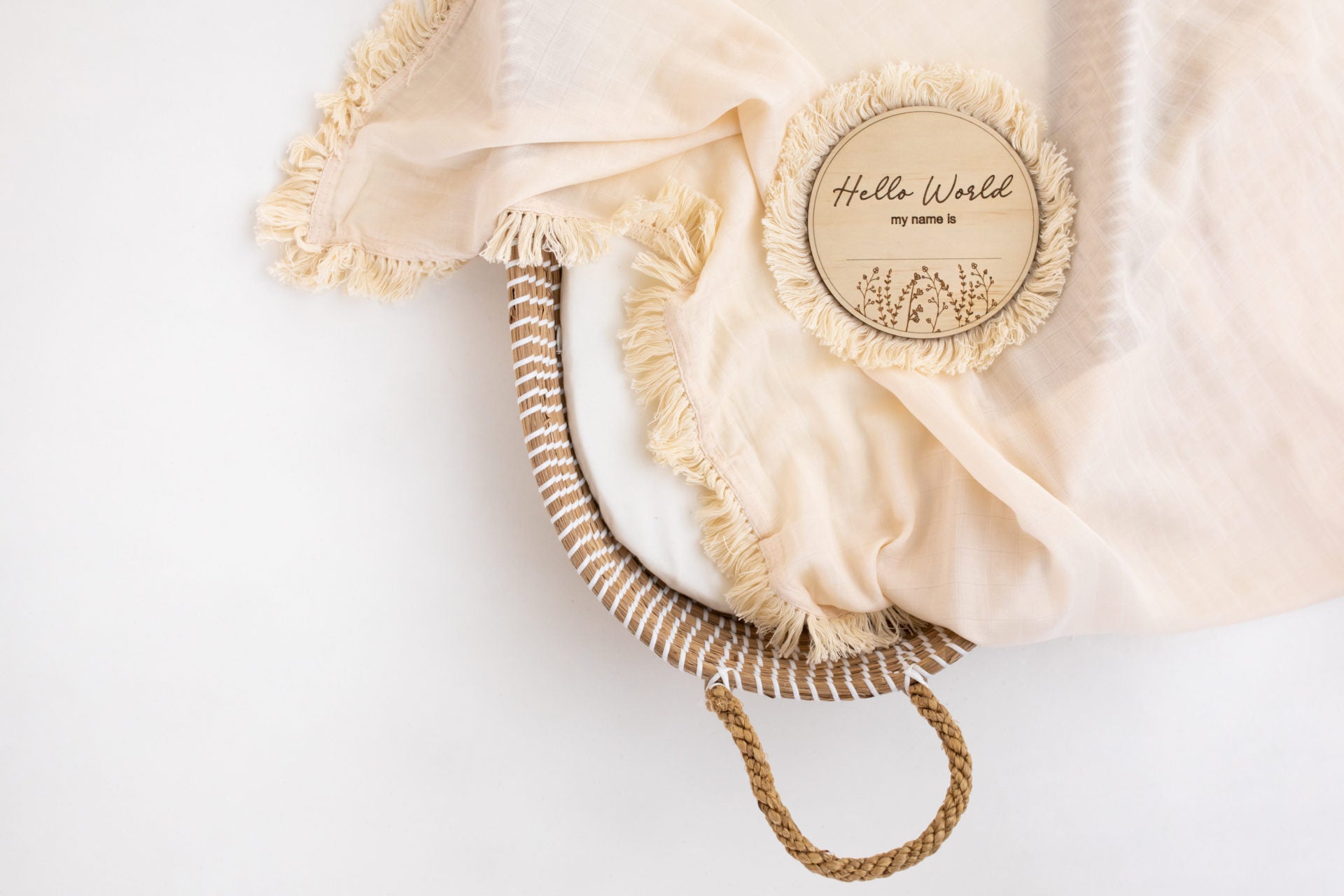 Timber Tinkers | Hello World Wildflower Announcement Disc with Fringe