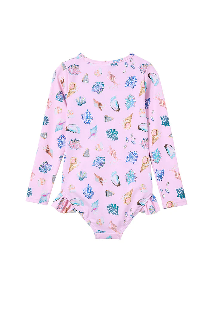 Milky Clothing Seashell Long Sleeve Swimsuit