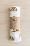 Kiin Organic Cotton & Bamboo Muslin Swaddle | RAINBOW - Ivory/Umber