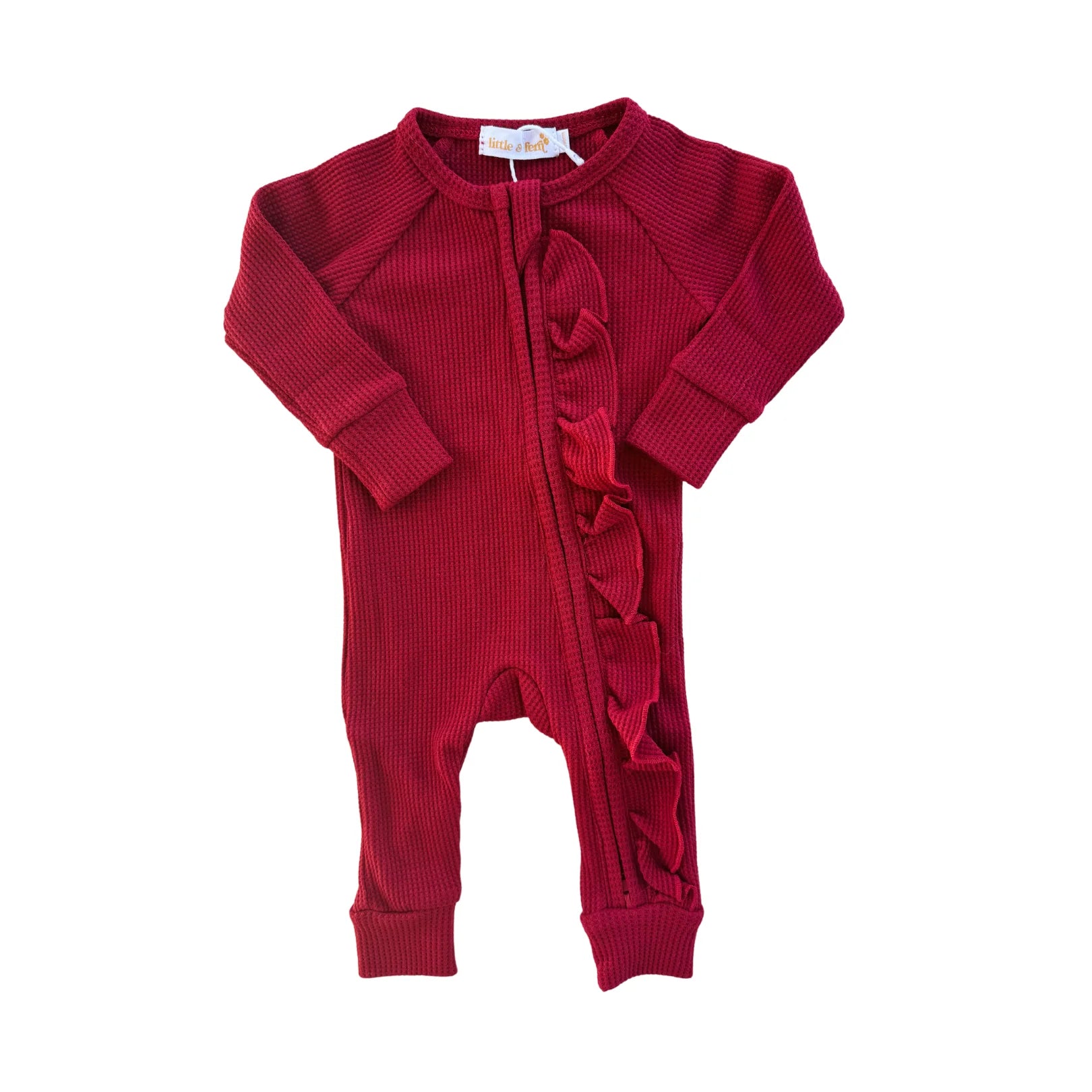 Little & Fern | Rudolph Waffle Frill Zip Romper