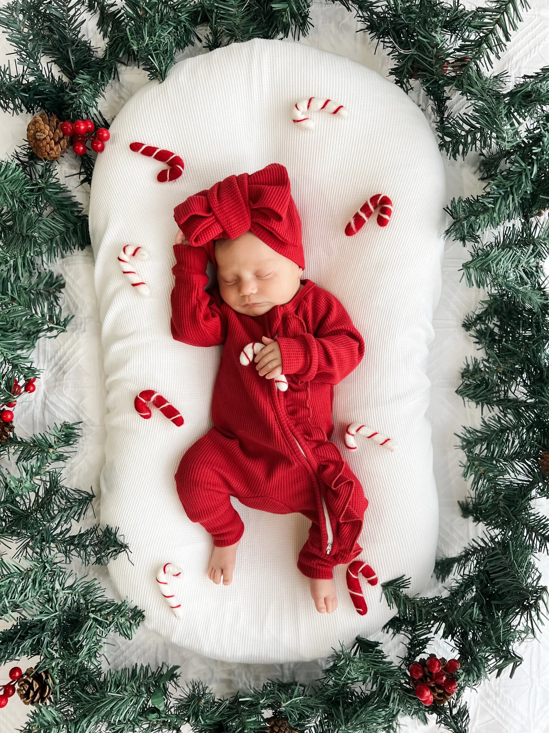 Little & Fern | Rudolph Waffle Frill Zip Romper