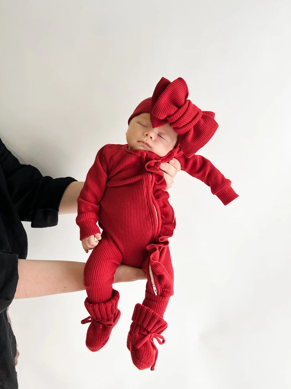 Little & Fern | Rudolph Waffle Frill Zip Romper