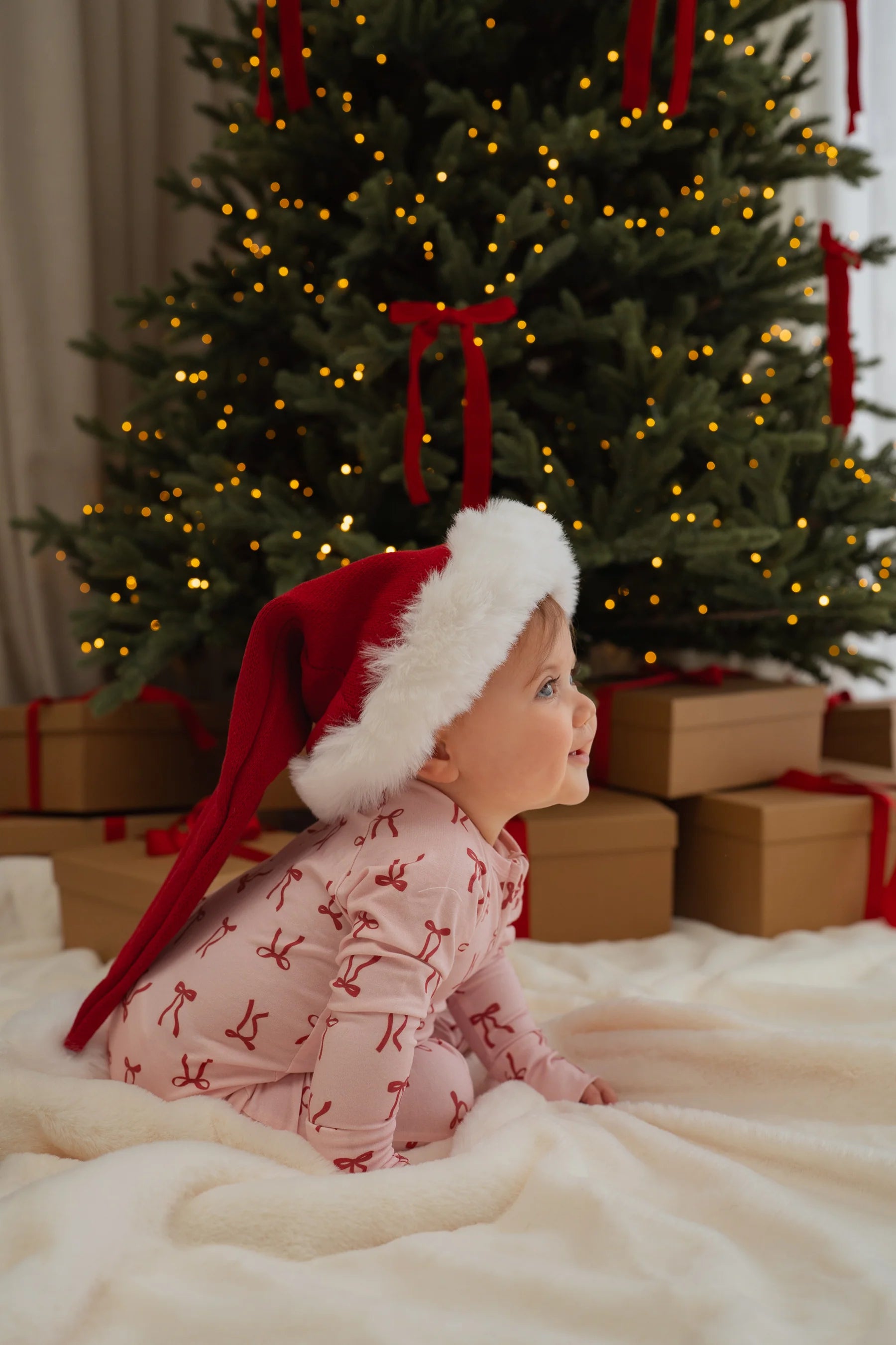 Little and Fern | Red Bows Frill Zip Romper