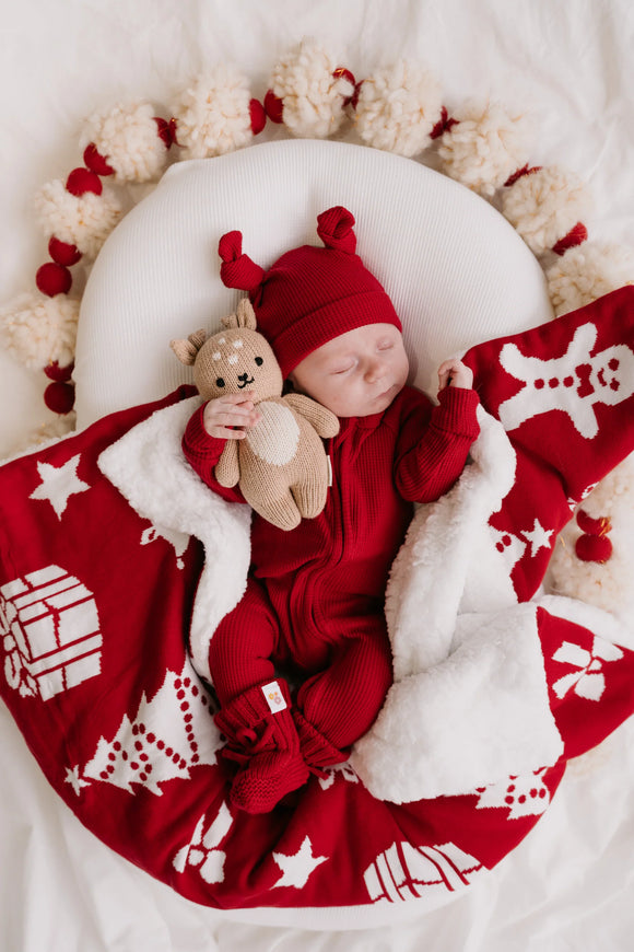 Little & Fern | Rudolph Waffle Double Knot Beanie