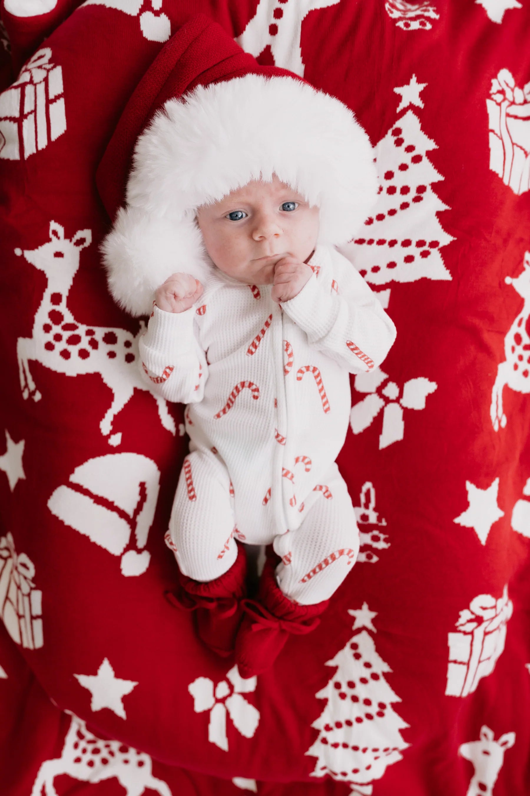 Little & Fern | Candy Cane Waffle Zip Romper