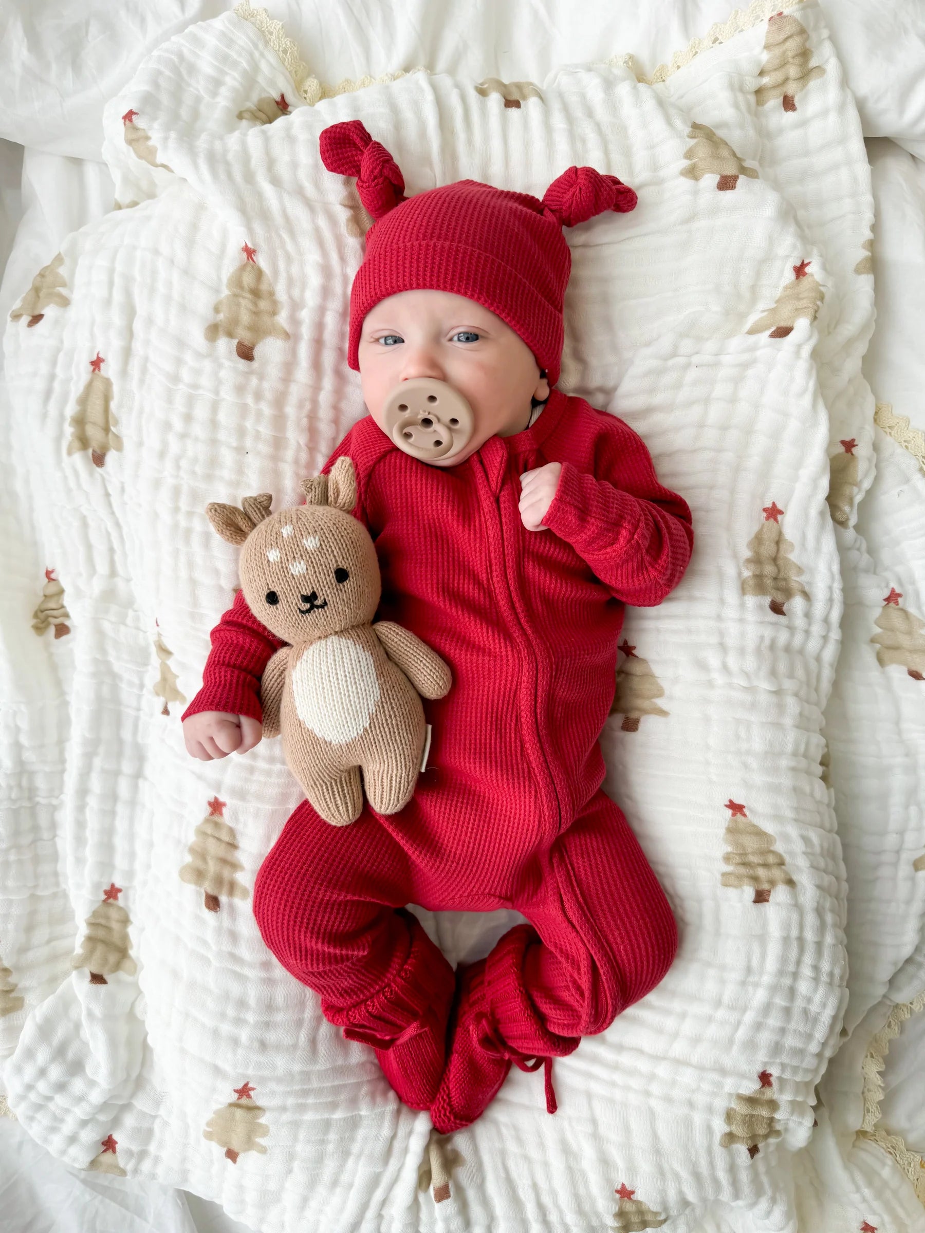 Little & Fern | Rudolph Waffle Double Knot Beanie