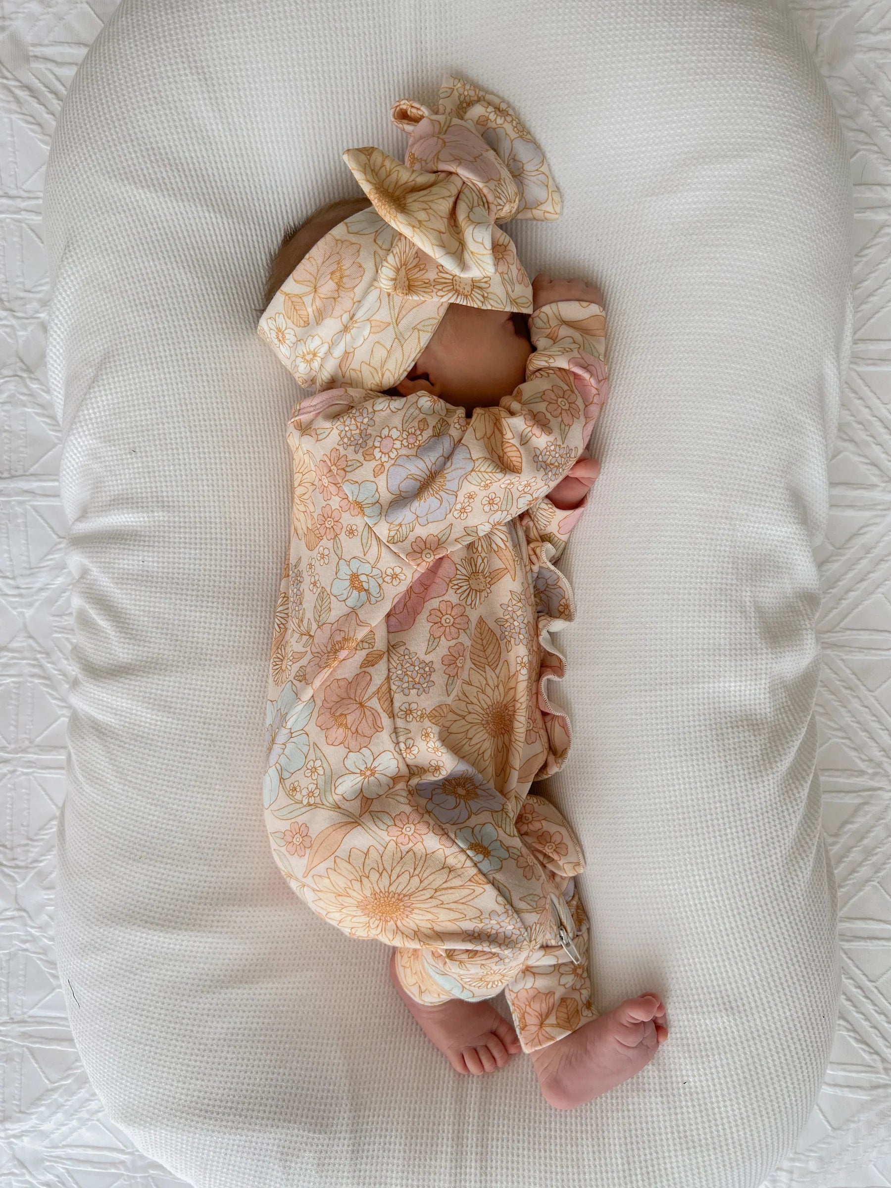 Little and Fern | Pastel Bloom Frill Zip Romper