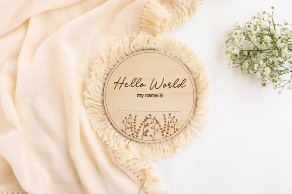 Timber Tinkers | Hello World Wildflower Announcement Disc with Fringe