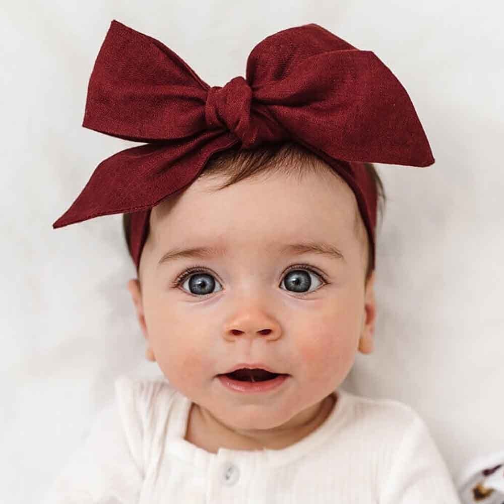 Snuggle Hunny Kids Burgundy Linen Bow