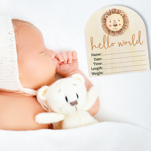 Timber Tinkers | Hello World Lion Wooden Arch Birth Disc
