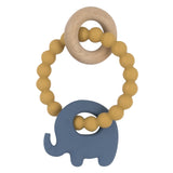 Living Textiles Silicone Elephant Teether with Beechwood Ring | Steel Blue