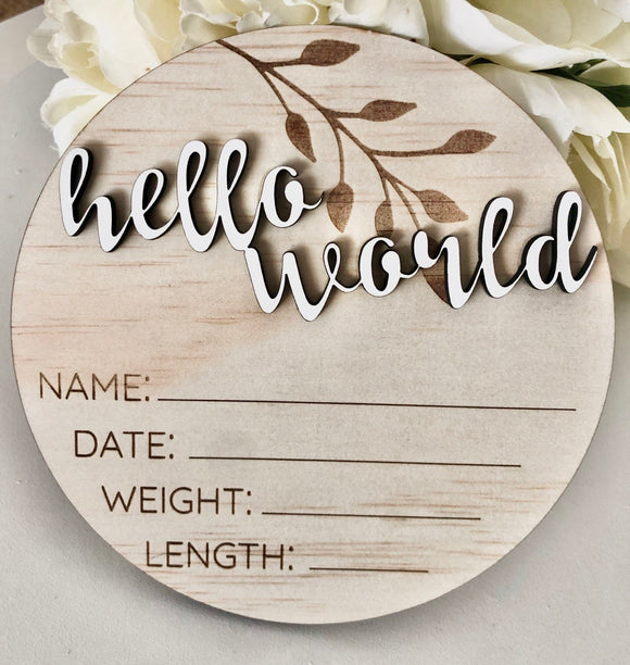 Timber Tinkers 3D Hello World Birth Announcement Plaque
