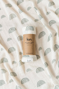 Kiin Organic Cotton & Bamboo Muslin Swaddle  | RAINBOW - Ivory/Sage