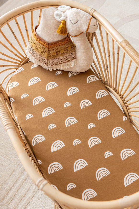 Kiin Organic Cotton & Bamboo Change Pad/ Bassinet Fitted Sheet | Rainbow - Umber/Ivory